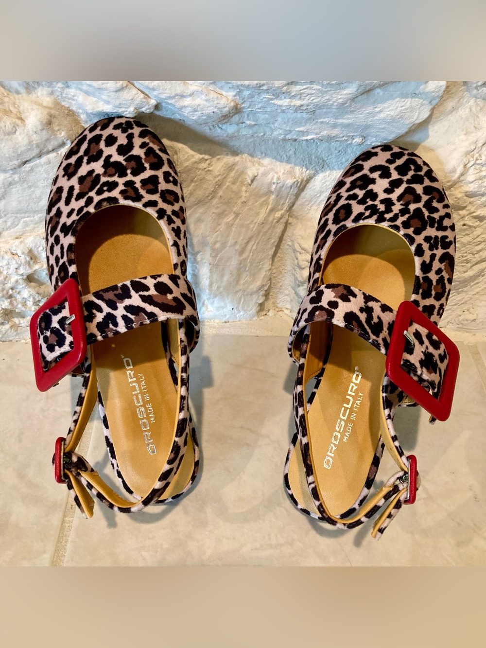 NWOT or Box Oroscuro ballerina leopard print, red buckle flats